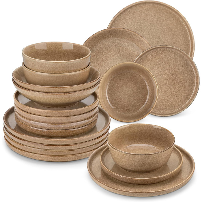 Набір посуду Steingut vancasso ANYA (48 предметів) - 48-місний сервіз з тарілок, десертних тарілок та мисок, карамелевого кольору, сумісний з мийкою та мікрохвильовою піччю