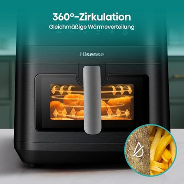 Фритюрниця без олії Hisense HAF2700DCD, 2700 Вт, 11 л, 8 програм, антипригарне покриття, дисплей, енергоефективна, SyncServe, чорна