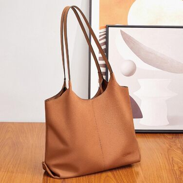 Шкіряна сумка-шопер Cnoles для жінок, велика сумка-тоут на плече для офісу, школи, покупок, коричнева 39x12x28.5 см