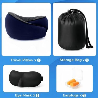 Подушка для шиї з memory foam для подорожей: ергономічна, компактна, з маскою для очей та навушниками (Рожева, Морська хвиля)