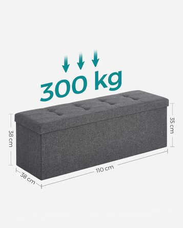 SONGMICS Storage Ottoman, Folding Bench, 38 x 110 x 38 cm Footstool, Storage Box, Load Capacity up to 300 kg, for Living Room, Bedroom, Entryway, Slate Grey LSF77K 110B cm Slate Grey