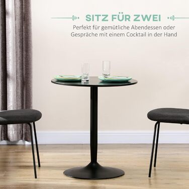 HOMCOM Dining Table, Round Kitchen Table, Modern Dining Table for 2 People, Bar Table Pedestal Table with Steel Leg, Non-Slip Foot Pad, Coffee Table for Living Room, Ø70 x 75 cm, Black 70L x 70W x 75H cm Black