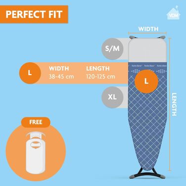 Балкон для прасувальної дошки Comfort, 100% бавовна, 52x138 см, 3 розміри, товстий шар мольтона, блакитний