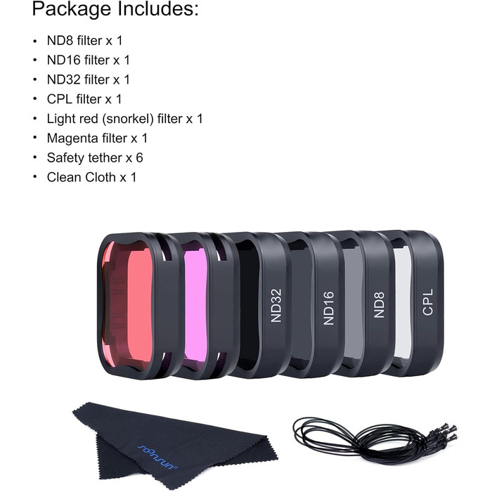 Фільтри для GoPro Hero 7 6 5: Набір SOONSUN (ND8, ND16, ND32, CPL, червоний, маджента) - 6 шт.