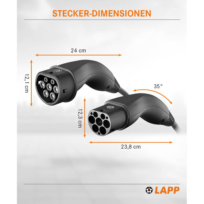 Кабель зарядки LAPP MOBILITY Typ 2, 22 кВт, 7м - для електромобілів, 32А, 3-фазний, IP55, з антикорозійними контактами - PHEV, BEV, EV