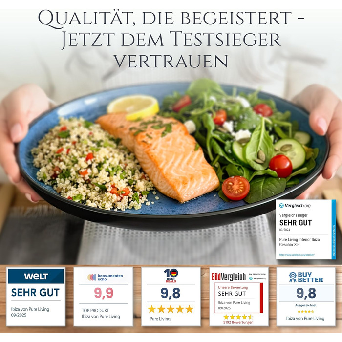 Набір посуду Steingut Ibiza 24 шт. для 6 осіб - глибоке синій колір, Pure Living, TESTSIEGER