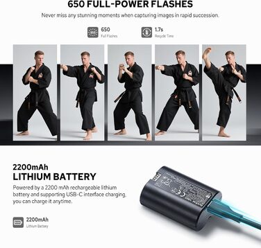 Спалахувач Godox V480F TTL для камер Fujifilm, сенсорний екран, гнучкий поворотний наголовник, дифузор, GN50, HSS 1/8000s, до 650 спалахів на повній потужності, час перезарядки 1.7 сек.