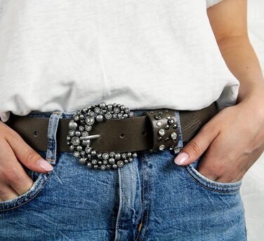 Жіночий шкіряний ремінь AnnaMatoni з розкішною стразовою пряжкою 4 см, чорний, Німеччина, 105 см