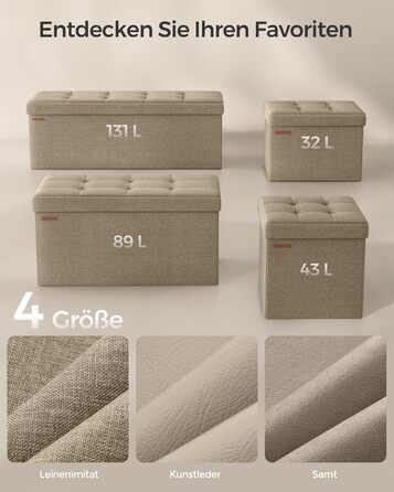 Складаний пуф SONGMICS з місцем для зберігання, 76×38×38 см, до 300 кг, для вітальні, спальні, коридору, камелевий