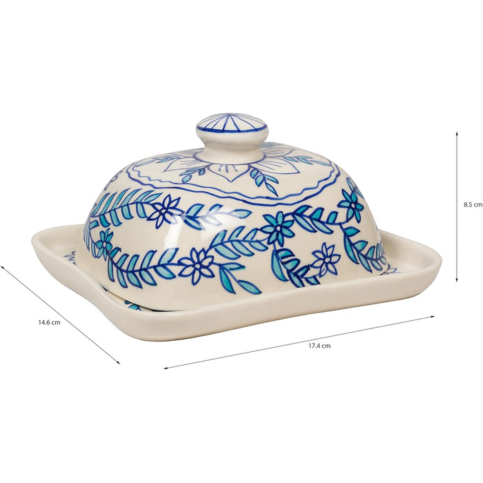 Ceramic Butter Dish with Lid, Colorful, Hand-Painted (Little Blue Flower)