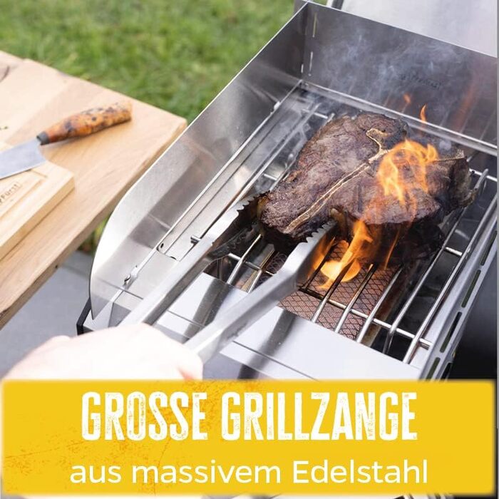 Преміум набір інструментів для барбекю Grillfürst з нержавіючої сталі, 3 предмети: щипці, лопатка, вилка, з петлями для підвішування, подарункова упаковка
