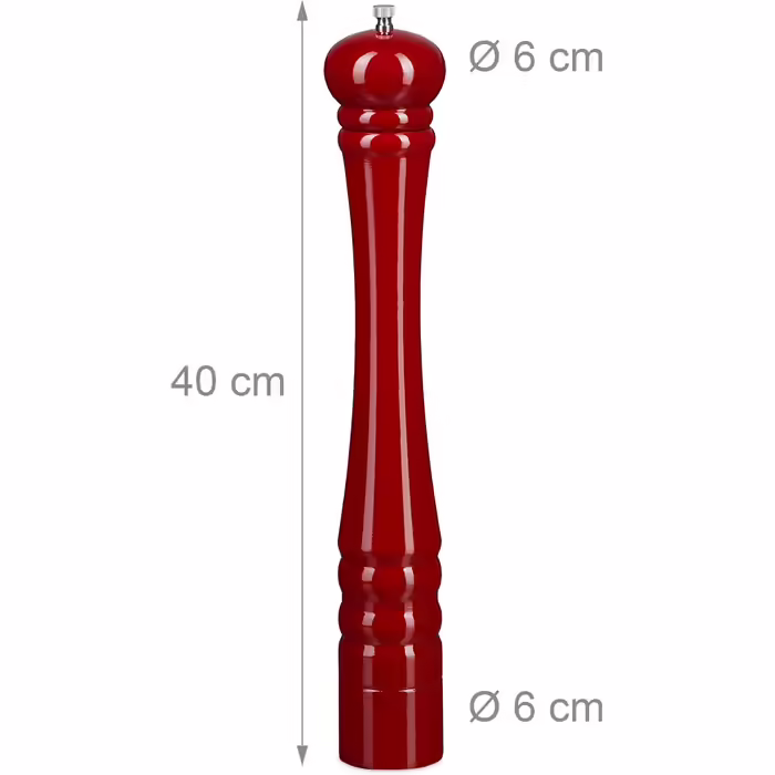 Relaxdays Pepper Grinder, Wood, Ceramic Grinding Mechanism, Large, HxWxD: 40 x 6 x 6 cm, Classic Design, Red