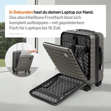 Чемодан ручної об'єм 55x40x23 см Travely Premium, розширюваний, з TSA замком та відділенням для ноутбука, 41-50 л, сірий