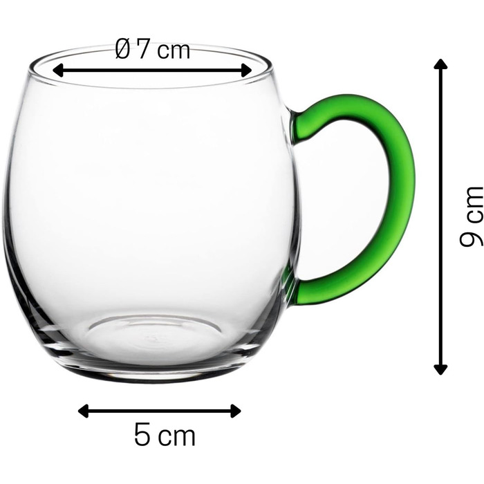 Novaliv 6X Wine Goblet with Green Handle, 250 ml Wine Glass Calibrated, White Wine Glass, Mulled Wine Glasses, Mulled Wine Cup, Punch Glasses, Teacups with Handle, Shandy Glass