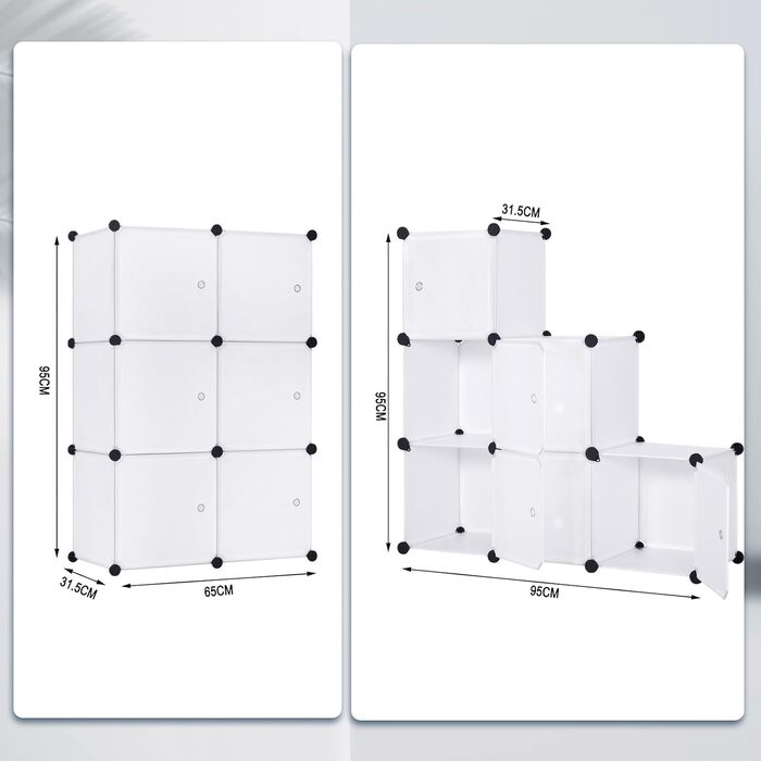 WOLTU Stackable Shoe Boxes, Shoe Rack with 6 Stack Boxes, Storage Box with Door, DIY Shelf, Plastic Box for Shoe Storage, Shoe Organizer, 35x35x35 cm per Shoe Box, (96x30x96cm, White)