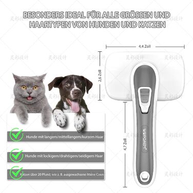 Щітка для собак та котів, самоочисна, для вичісування підшерстка та відмерлого волосся, підходить для довгошерстих та короткошерстих порід, делікатно впливає на шкіру, зменшує випадання шерсті, зелена