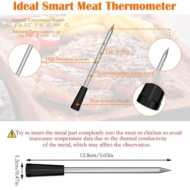 Бездротовий термометр для м'яса Smarte з Bluetooth, 100 м, IPX7, для приготування на грилі, в духовці, BBQ, ротисерії та коптильні