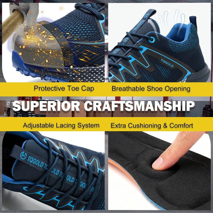 Черевики робочі AONEGOLD чоловічі/жіночі, легкі, з металевим носком, антиковзаючі, дихаючі, спортивні, розмір 36-48 EU (37 EU, 8395 Blue)