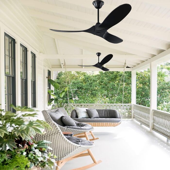 Стеля вентилятор 152 см з ДК-двигуном, 60 дюймів, з пультом керування, 3 лопаті, для дому та вулиці, з таймером (чорний)