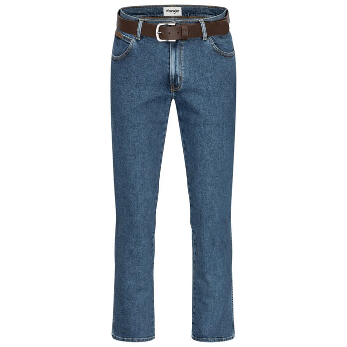 Джинси чоловічі Wrangler Texas Regular Fit Authentic Straight, еластичні, Stonewash, з ременем (36W/36L, коричневий)