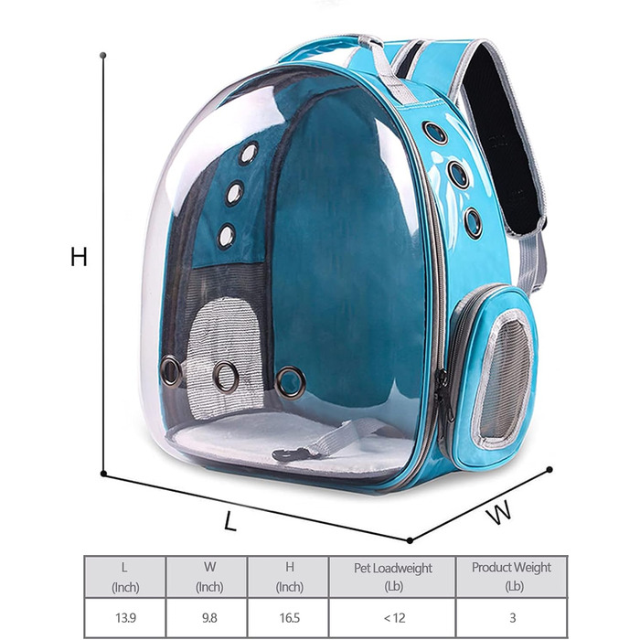 Рюкзак-переноска для котів та собак, рюкзак для тварин, рюкзак-капсула для подорожей, блакитний, з сіткою