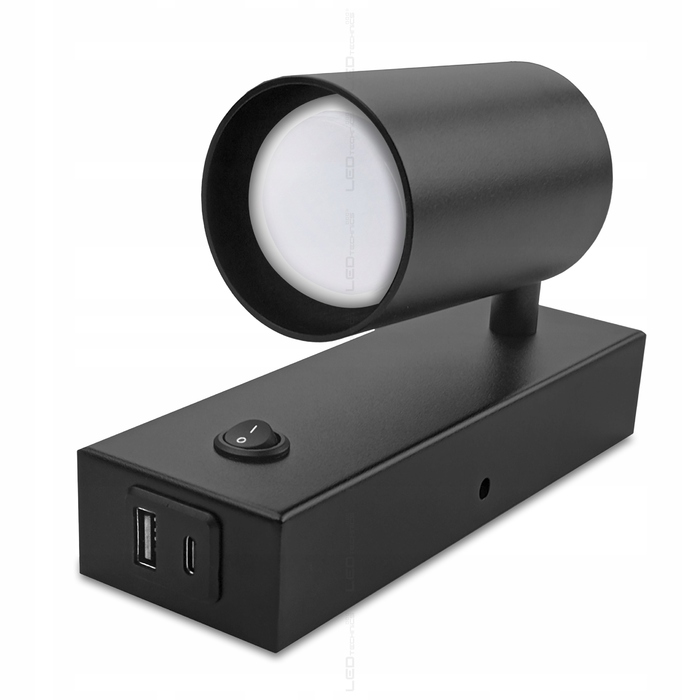 Настінний світильник LEDTechnics чорний GU10 10 Вт з вимикачем та USB-портом