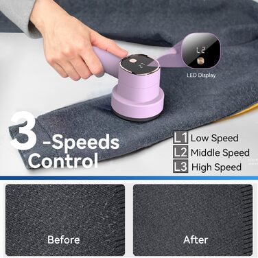 Електричний видалення ворсу з LED-дисплеєм - 6 лез з нержавіючої сталі, 3 швидкості, USB-зарядка. Підходить для одягу, светрів, ворсу на диванах та постільній білизні (білий, рожевий)