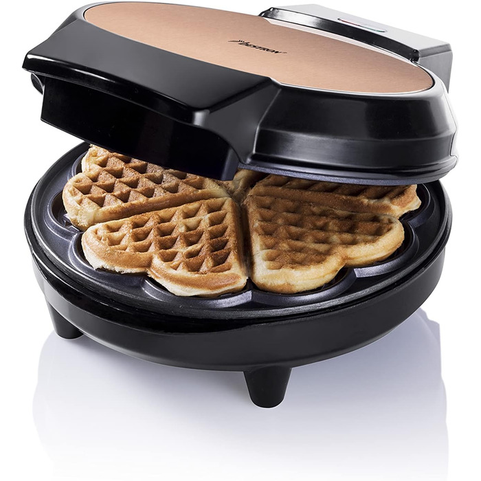 Bestron Heart-Shaped Waffle Maker - Copper Finish, 700W Non-Stick Waffle Iron