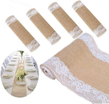 JIUERYY Natural Jute Table Runner Wedding Decoration - 30 * 275CM, 5 Pack
