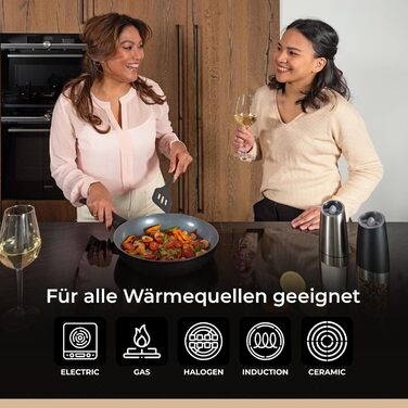 Набір сковорідок Be Living Delight 4 шт. (20/24/28 см + Вок 28 см з кришкою), антипригарне покриття кераміка, для індукційних плит, без PTFE та PFOA, чорний