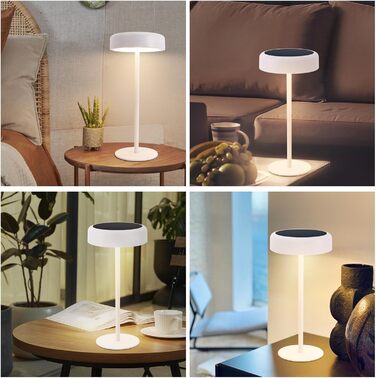 Настільна лампа на сонячній батареї з акумулятором LED, 2 шт. - Бездротова, з димером, сенсорна, біла, для дому та вулиці (IP44)