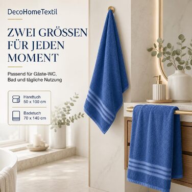 Набір рушників DecoHomeTextil Eco (6 шт.), махрові, екологічні та гігроскопічні, сині (4 шт. 70x140 см, 2 шт. 50x100 см)