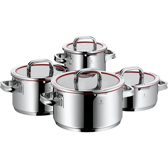 Каструля WMF Function з ручкою 16 см без кришки, 1,4 л, каструля для молока, каструля для приготування їжі, Cromargan нержавіюча сталь, 4 функції зливу, внутрішня шкала, червоний колір Function