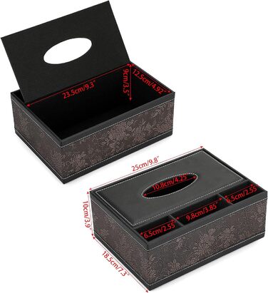 BSTKEY Rectangular Tissue Box Holder made of PU Leather with Remote Control, Storage Box (Black Flower)