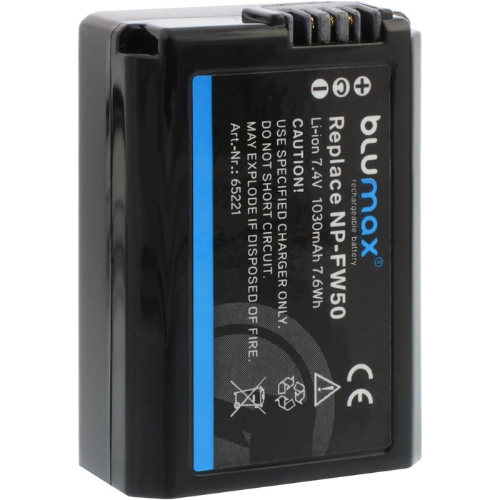 Акумулятор Blumax сумісний з Sony NP-FW50 1030mAh + Зарядний пристрій Slim Dual для Sony Alpha 7/7II/7R/7S II/6300/6500/NEX-7/NEX-F3/DSC RX10 IV/ZV-E10