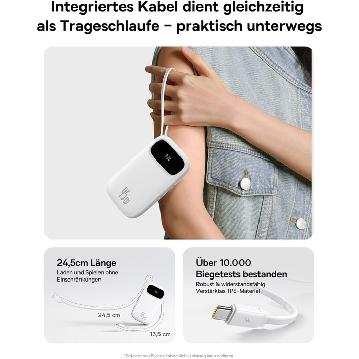 Power Bank Baseus QPow3 20000mAh 45W з 3 USB-C та 1 USB-A, LED дисплеєм, PD3.0, QC4.0, з кабелями, для iPhone, iPad, Galaxy