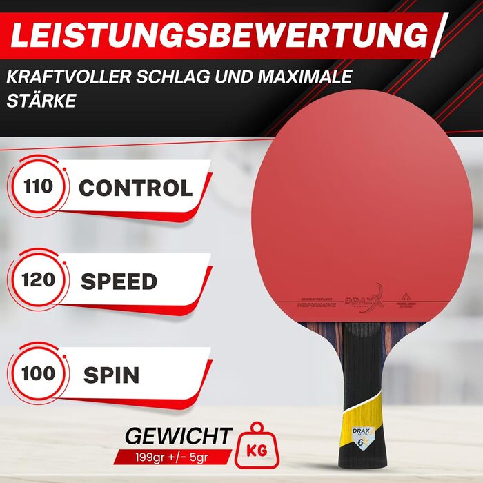 Стіл тенісний набір DRAXX SPORTS Carbon | 6 зірок | Швидкий, Сильний, Точний | Офенсивна швидкість | Посилена захисна обкладинка | Професійний набір для настільного тенісу