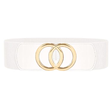 Жіночий широкий еластичний пояс JasGood вінтажний, з золотою пряжкою, білий, 80 см (під талію 80-95 см)