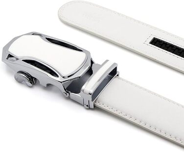 Чоловічий шкіряний ремінь на пряжці з автоматичним закриттям, ширина 35 мм, білий, 110 см (розмір 33'-39')