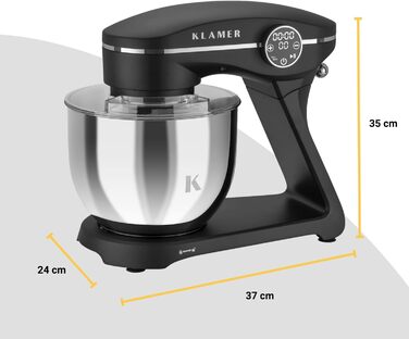 KLAMER 1800W Stand Mixer - Stainless Steel Bowl 6L, 10 Speed, Timer, Planetary Mixing, Dough Hook, Whisk & Beater - Black