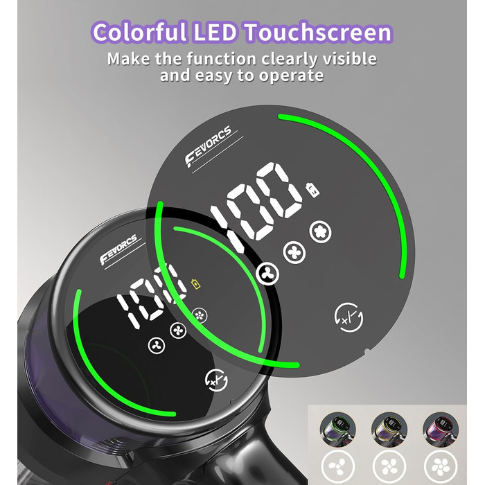 Бездротовий акумуляторний пилосос 550W, потужність 50Kpa, без мішка, з сенсорним екраном, антинамотування, для килимів, твердих поверхонь, авто