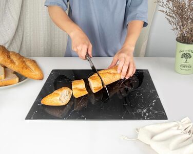 Скляна дошка для нарізання 40x30 см - гігієнічна, стійка до високих температур, подряпин та ковзання - чорний дизайн під мармур