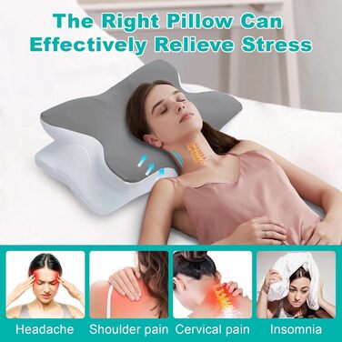 Ортопедична подушка Omtofo з піною з пам'яті для шиї, спини та сну на животі, 63 x 42.5 x 13.8/9 см