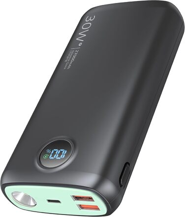 Power Bank 27000mAh 30W PD3.0/QC4.0: Зовнішній акумулятор USB-C з ліхтариком для iPhone, Samsung, iPad (Зелений)
