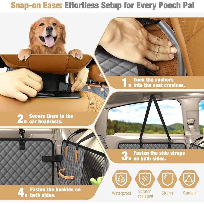 Захист для заднього сидіння автомобіля Lekeinchi для собак - килимок для собак на заднє сидіння з 6 стабільними дерев'яними планками та ременями безпеки - водовідштовхувальний, стійкий до подряпин, запобігає ковзанню, килимок для собак для SUV, вантажівки