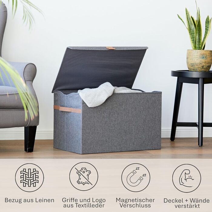 Велика преміум коробка для зберігання з кришкою LOVE IT STORE IT, тканинна, міцна, для вітальні, 62x37,5x39 см, сіра