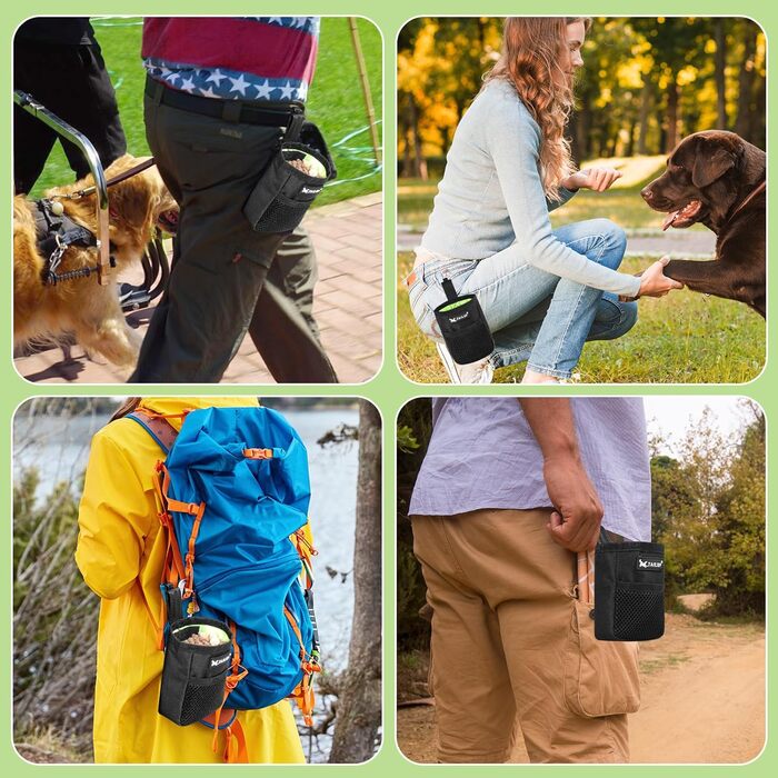 Ланжуе Лекерлібеутель: Сумка для ласощів для маленьких собак, чорна, з кліпсою для ременя, 600D Oxford, 2 шт.