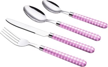 Набір столових приборів EXZACT з нержавіючої сталі, 24 штуки - ручки кольору гінгам - 6 виделок, 6 ножів, 6 ложок, 6 чайних ложок