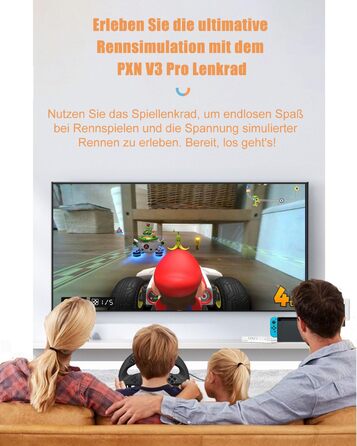 PXN V3 Pro - Геймерське кермо з педалями для ПК, PS4, PS3, Xbox, Nintendo Switch (180°, вібрація, перемикач)