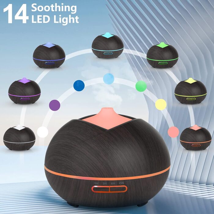 Ароматичний дифузор 500 мл з таймером, LED-підсвічуванням та пультом керування, для дому, йоги, SPA. Темне дерево, коричневий колір